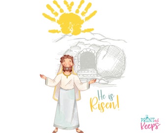He is Risen Easter Handprint Craft / Handprint Sun Easter Craft / Jesus is Risen Easter Handprint Art Printable / Easter Craft for Kids