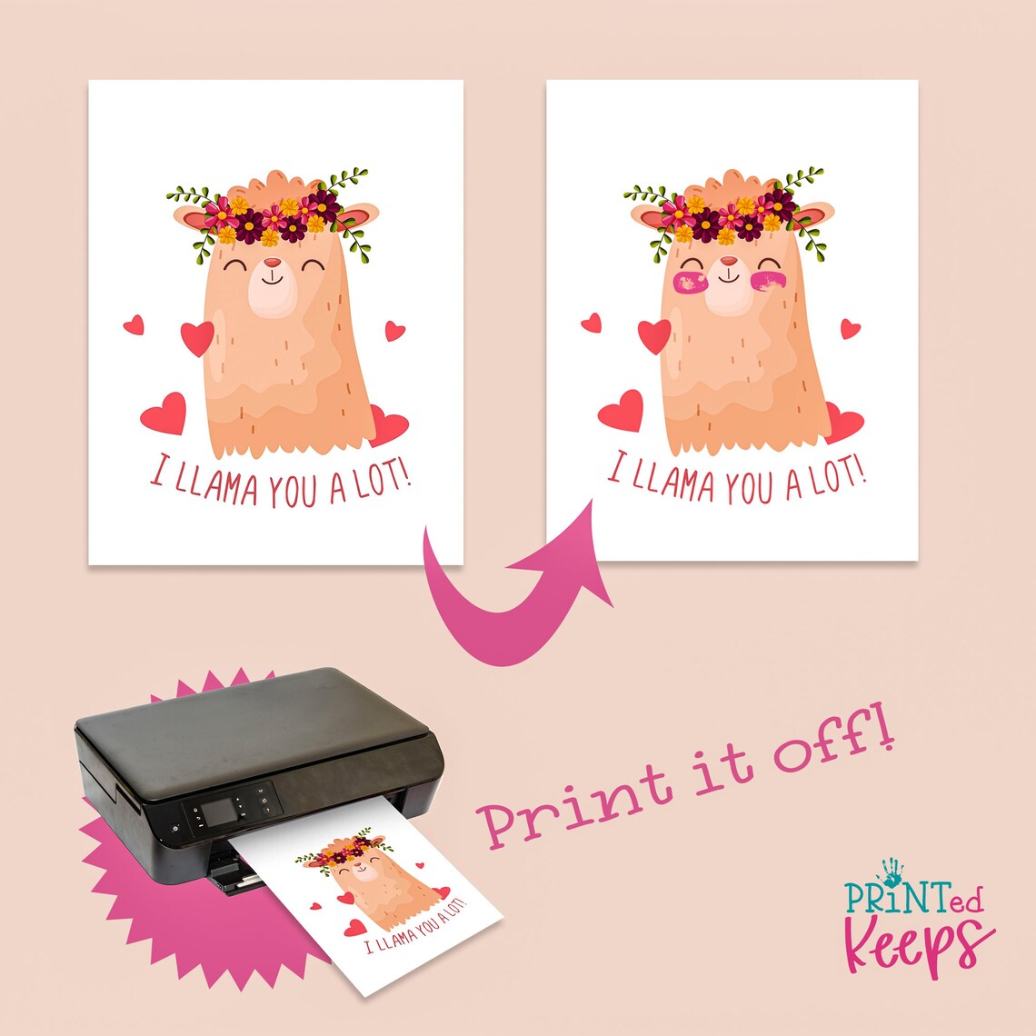 Llama Fingerprint Art / I Llama You A Lot Card / Thumbprint Valentine's