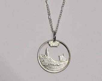 Maine State Quarter Hand Cut Lighthouse Pendant & Necklace Maine State Quarter Hand Cut Lighthouse Pendant & Necklace