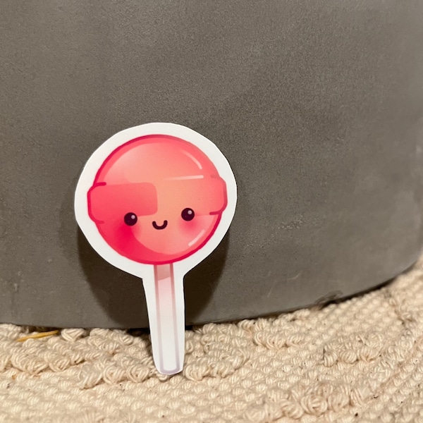 Pink lollipop candy kawaii face food happy sticker vinyl waterproof glossy water bottle laptop decoration small player decal label gift