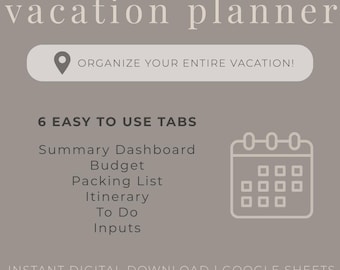 Google Sheet | Trip Budget, Itinerary (Digital Download) | Travel Organizer Vacation Planner