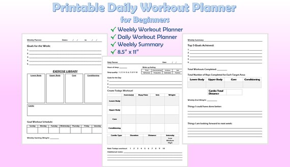 Workout Planner Printable for Beginners | Etsy