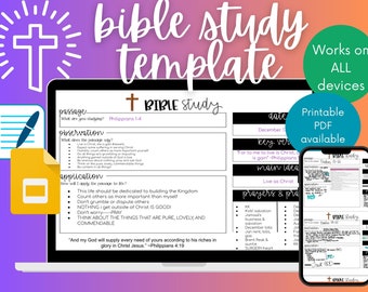 Plantilla de estudio bíblico: Google Slides y Goodnotes compatibles e imprimibles