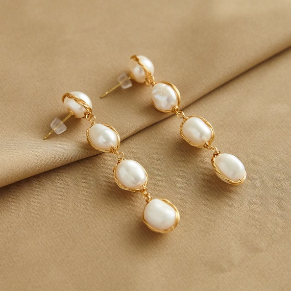 Pearl Bead Chain Threader Earrings