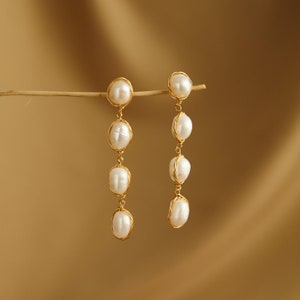 Freshwater Pearl Dangle Drop Earrings Mother's Day Gift For Mom Bridesmaid Gifts Bridal Earrings Wedding Jewelry Long Pearl Earrings Wedding