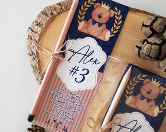 Personalized Plantable Pencil Favor for College Boys | Customized Birthday Party Favor | Seed Pencil with Teddy Bear Design