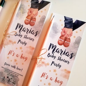 Invito personalizzato per baby shower ragazzo / Penna piantabile con fiori e matite di semi / Bomboniere personalizzate / Consigli sui regali con stelle