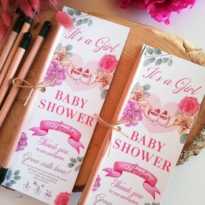 Set per baby shower ecologico / Penna piantabile, matita con semi, biglietti / Decorazione personalizzata per baby shower per bambine / Matita con fiori / Cartello di benvenuto personalizzato