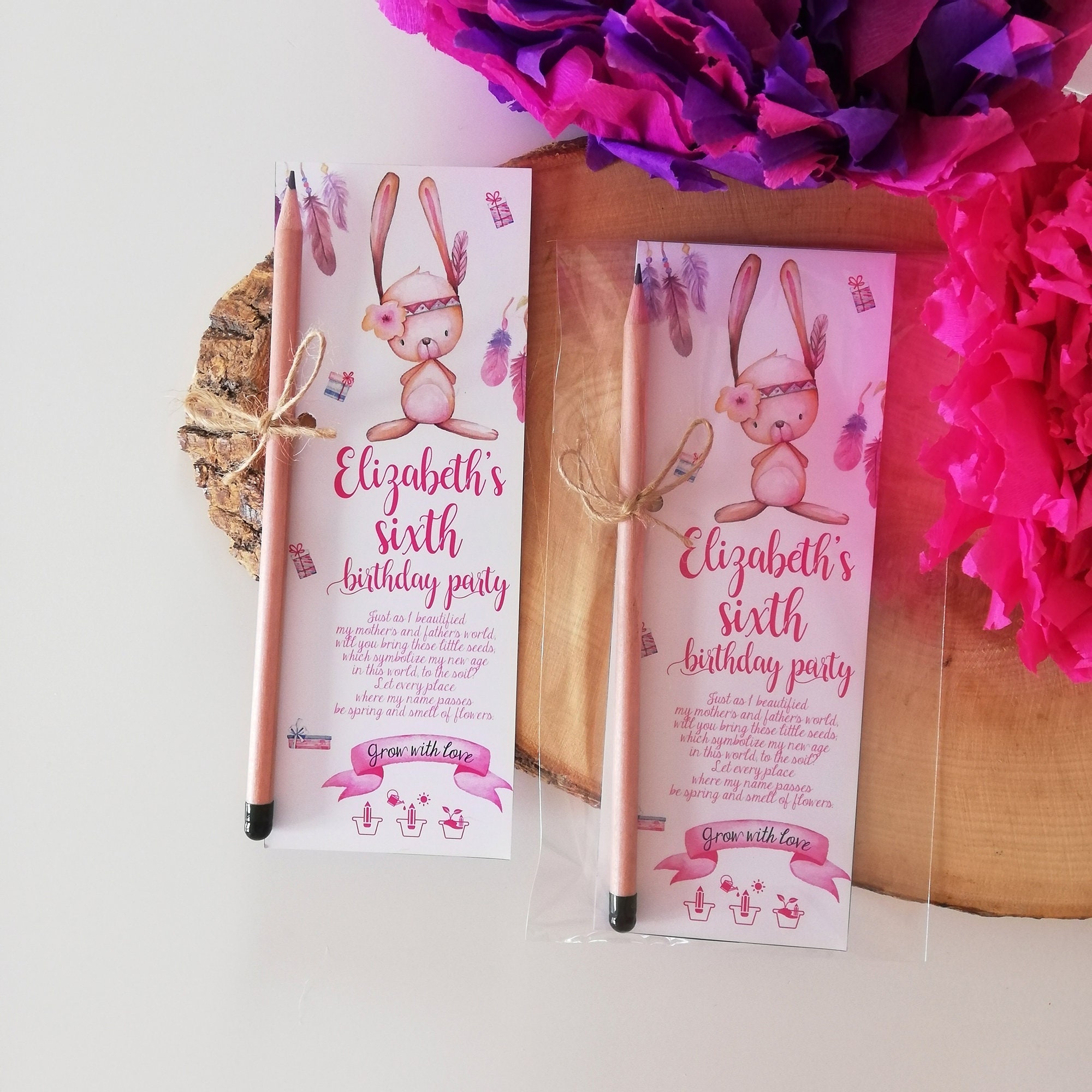 Birthday Party Favors for Girls | Flower Seed Pencil With Personalized Thank You Card for Kids | Customized Plantable Pencil