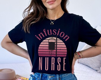 Retro Infusion Nurse Tee, Pink Distressed Vintage Style Registered Nurse Shirt, Gift for IV Chemotherapy Nurse, RN LPN Shirt