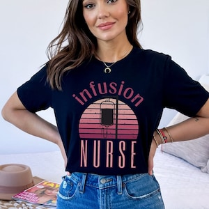 Retro Infusion Nurse Tee, Pink Distressed Vintage Style Registered Nurse Shirt, Gift for IV Chemotherapy Nurse, RN LPN Shirt