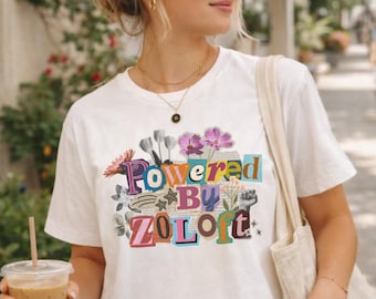 Powered by Zoloft Graphic Tee, Magazine Cutout Sertraline Shirt, Funny Mental Health Shirt, Dark Humor Merch Depression Tee Anxiety Shirt