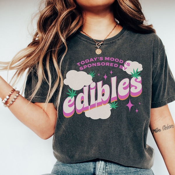 Retro Edibles Shirt, Girly Stoner Shirts Cannabis Shirt, Canna Mom Shirt Eat Edibles Shirt, Stoner Gifts for Her Cannabis Mom Pot Head Shirt