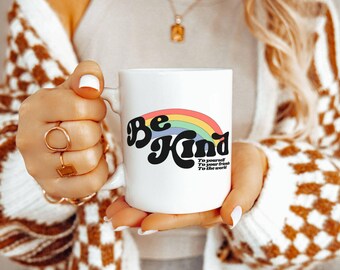 Retro Rainbow Be Kind Mug, Kindness Mug, Spread Kindness Every Day Coffee Mug, Teacher Gift, Choose Kindness Matters Movement Ceramic Mug