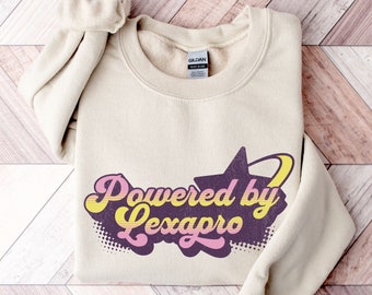 Powered by Lexapro Sweatshirt, Y2K Lexapro Sweatshirt, Funny Mental Health Crewneck, Millennial Anxiety Sweatshirt, Retro Depression Shirt