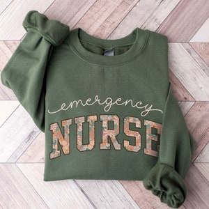 Floral Emergency Nurse Sweatshirt, Emergency Department Sweatshirt, ER Nurse Sweatshirt, Boho Retro Flower Spring Sweatshirt Nurse Apparel