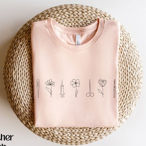 Minimalist Medical Shirt, Future Nurse Shirt Surgeon Shirt, Minimalist Nurse Apparel Future Doctor Shirt, Line Art Floral Shirt Future Nurse Heather Peach