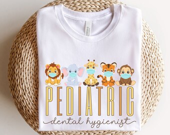 Pediatric Dental Hygienist Shirt, Cute Pediatric Dental Assistant Shirt, RDA Shirt, Baby Jungle Animals Peds Dental Shirt, Pediatric Dentist