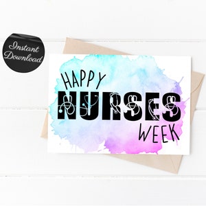 Happy Nurses Week afdrukbare wenskaart, Instant Download Nurses Week 2024 4 x 6 en 5 x 7 kaarten Last Minute cadeau voor verpleegkundige kleurrijke kaart