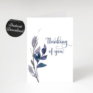 Carte imprimable "Pensez à vous", juste parce que carte de voeux, carte de fleurs aquarelle minimaliste, sympathie, rétablissement, carte d'empathie PDF JPG