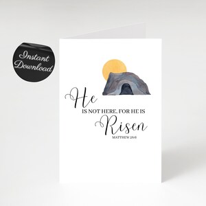 Er ist auferstanden druckbare Osterkarte, Aquarell Frohe Ostern Grußkarte, Schriftkarte, einfache Bibel Vers druckbare digitale Download-Karte