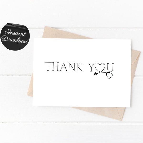 Simple Thank You Medical Professional Printable Card, Thank You Nurse Printable Greeting Card, Thank You CNA Printable Card, Print At Home