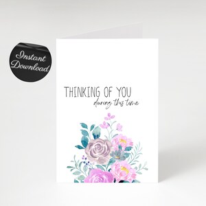 Printable Thinking Of You During This Time Card, Minimalist Watercolor Flower Empathy Card, Sympathy, Get Well, My Condolences Bereavement