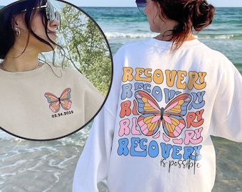 Custom Sobriety Date Sweatshirt Personalized Recovery Sweatshirt Sobriety Gift We Do Recover Crewneck Soberversary Shirt, Addiction Recovery