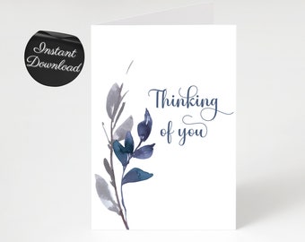 Printable Thinking Of You Card, Just Because Greeting Card, Minimalist Watercolor Flower Card, Sympathy, Get Well, Empathy Card PDF JPG