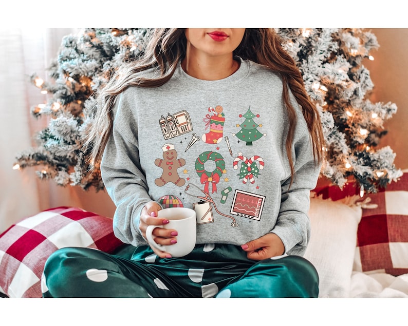 Christmas Nurse Sweatshirt, Medical Christmas Sweatshirt, ER Nurse Crewneck Sweatshirt, Telemetry Nurse Sweatshirt, Emergency Squad Sweater image 2