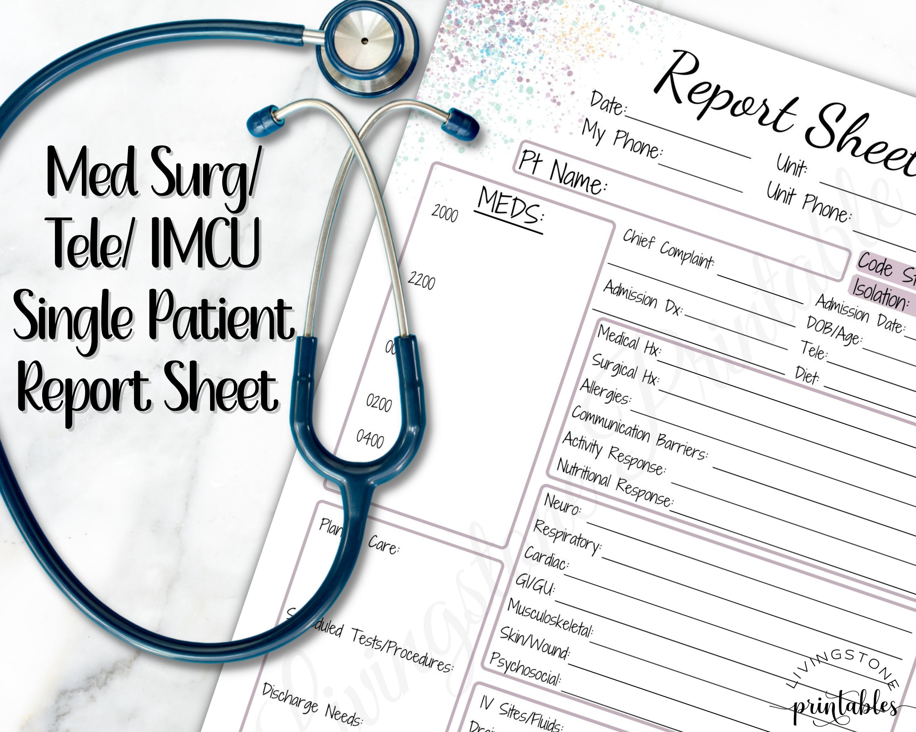 Multicolor Printable RN Nursing Report Sheet Colorful Single - Etsy