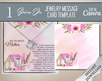 For Mom ShineOn Jewelry Message Card Template, Pink Watercolor Bakery Necklace Card Editable In Canva, Message Card Template For Sellers