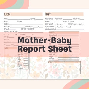 Postpartum Nursing Report Sheet Printable, Mom Baby Couplet Care Postpartum Bedside Shift Report Sheet For RN LPN, Nurse Brain PDF Style 2
