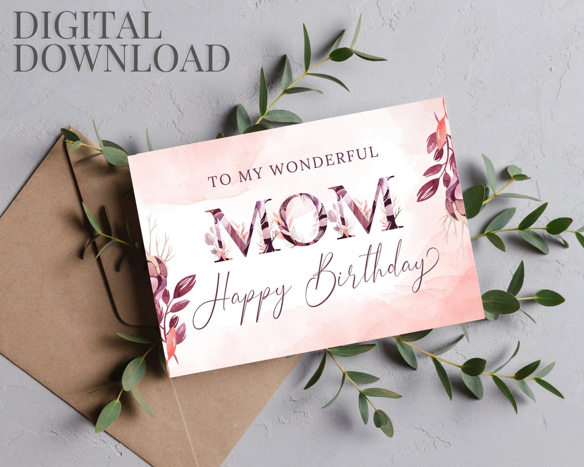 Happy Birthday Mom Printable Card Digital Download Birthday | Etsy