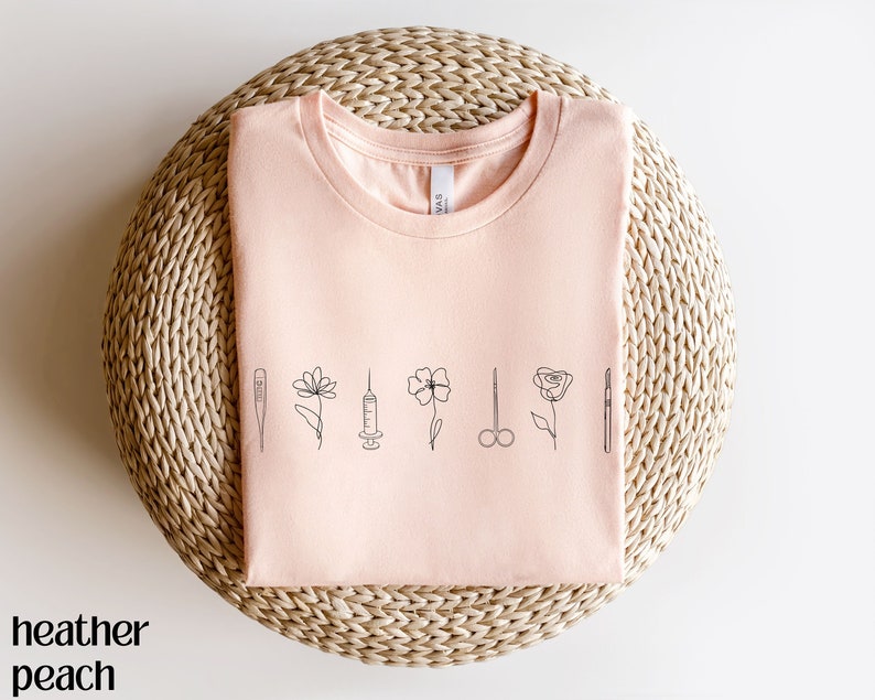 Minimalist Medical Shirt, Future Nurse Shirt Surgeon Shirt, Minimalist Nurse Apparel Future Doctor Shirt, Line Art Floral Shirt Future Nurse Heather Peach