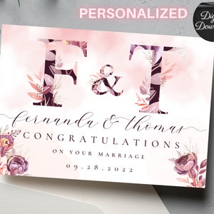 Personalized PRINTABLE Wedding Card, Custom Monogram Name Happy Marriage Card, Congratulations On Your Marriage PDF Digital Download Card
