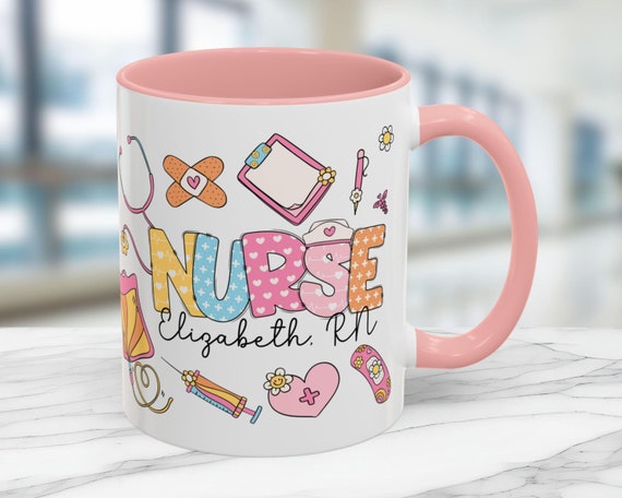 Custom Nurse Mug Personalized Nurse Coffee Mug Custom RN Gifts Girly Nurse Gifts Custom Name Mug Gift for Registered Nurse Appreciation Gift