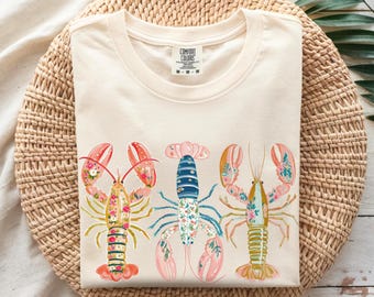 Coquette Lobster Shirt Preppy Coastal Beach Vacation Graphic Tee, New England Summer Vacation Shirt, Coastal Grandma Lobster Lover Gift