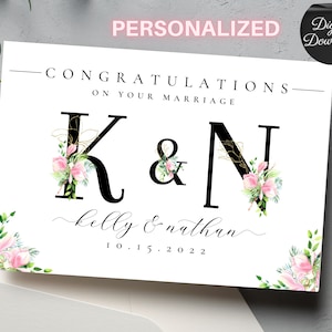 Tarjeta de boda personalizada imprimible, Tarjeta descargable personalizada de felicitaciones por el día de tu boda, Tarjeta floral PDF JPEG imprimible 5 x 7