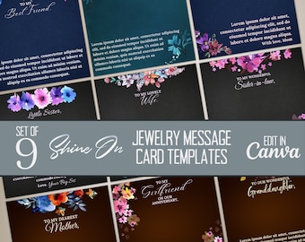 Set of ShineOn Message Card Templates for POD Jewelry Sellers, Editable in Canva Customized Floral Necklace Message Cards Flower Card Bundle