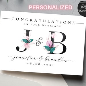 Tarjeta de boda personalizada imprimible, felicitaciones personalizadas por la tarjeta descargable del día de su boda, tarjeta floral imprimible PDF JPEG 5x7