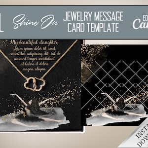 ShineOn Message Card Template Black and Gold Glitter Dancing Ballerina, Editable Message Card Template For POD Jewelry Sellers Necklace Card