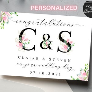 Carte de mariage personnalisée imprimable, félicitations pour votre carte de mariage, félicitations florales pour votre carte de mariage, mariage de dernière minute