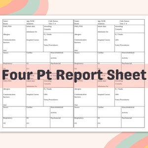 Four Patient Per Sheet Med Surg Nursing Report Sheet, SBAR Handoff Shift Report Sheet, Student Nurse Brain Patient Log Multiple Patients PDF