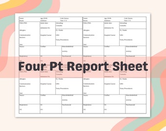 Four Patient Per Sheet Med Surg Nursing Report Sheet, SBAR Handoff Shift Report Sheet, Student Nurse Brain Patient Log Multiple Patients PDF
