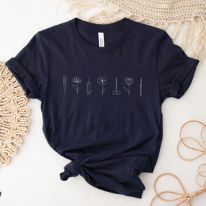 Minimalist Medical Shirt, Future Nurse Shirt Surgeon Shirt, Minimalist Nurse Apparel Future Doctor Shirt, Line Art Floral Shirt Future Nurse Navy