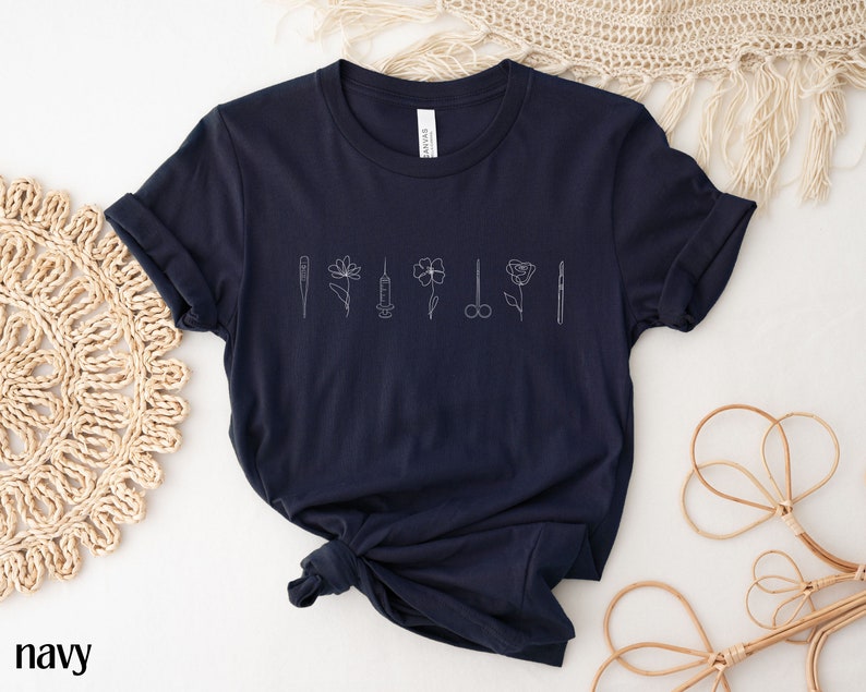 Minimalist Medical Shirt, Future Nurse Shirt Surgeon Shirt, Minimalist Nurse Apparel Future Doctor Shirt, Line Art Floral Shirt Future Nurse Navy