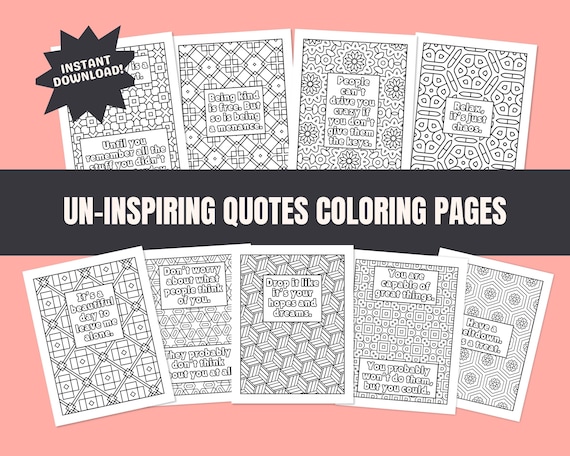 Demotivational Coloring Pages, Funny Adult Coloring Pages, Uninspirational Dark Humor Sarcastic Printable Art Therapy Funny Sayings Quotes