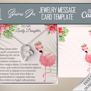 Modèle de carte de vœux ShineOn pour collier tropical flamant rose modifiable, Modèle de carte de vœux ShineOn à modifier sur Canva, Idées de conception ShineOn