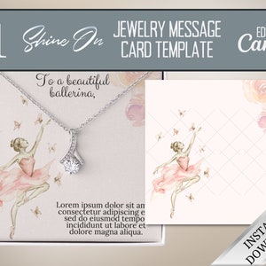 ShineOn Schmuck-Nachrichtenkarte, bearbeitbare Vorlage, in Canva bearbeiten, Print On Demand, Schmuckkarten-Nachrichtenvorlage, Pink Butterfly Ballerina